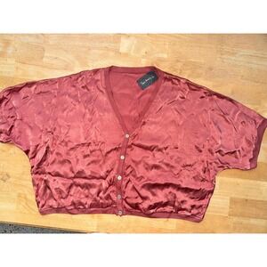 Pepa Garcia Rose Pink Satin Cropped Cardigan Button Up Made in Italy Sz XL